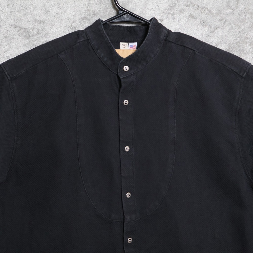 Wah Maker Shirt Men Large Black Frontier Clothing Band Collar Bib Front USA Made